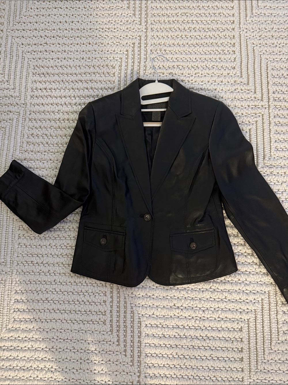 JohnPaulRichard Black Leather Tailored Blazer